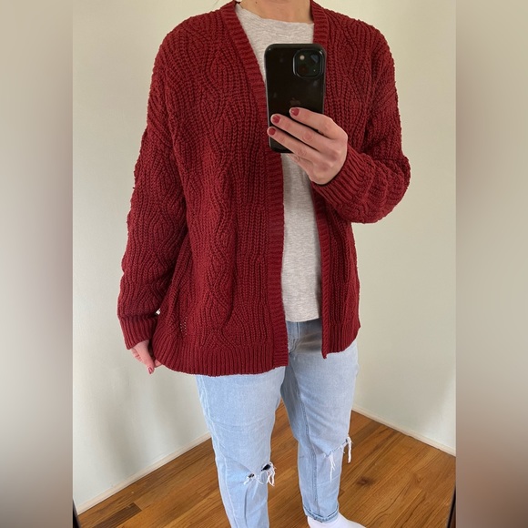 ❄️Universal Thread Brick Red Open Knit Open Front Cardigan Size Large - Picture 8 of 8